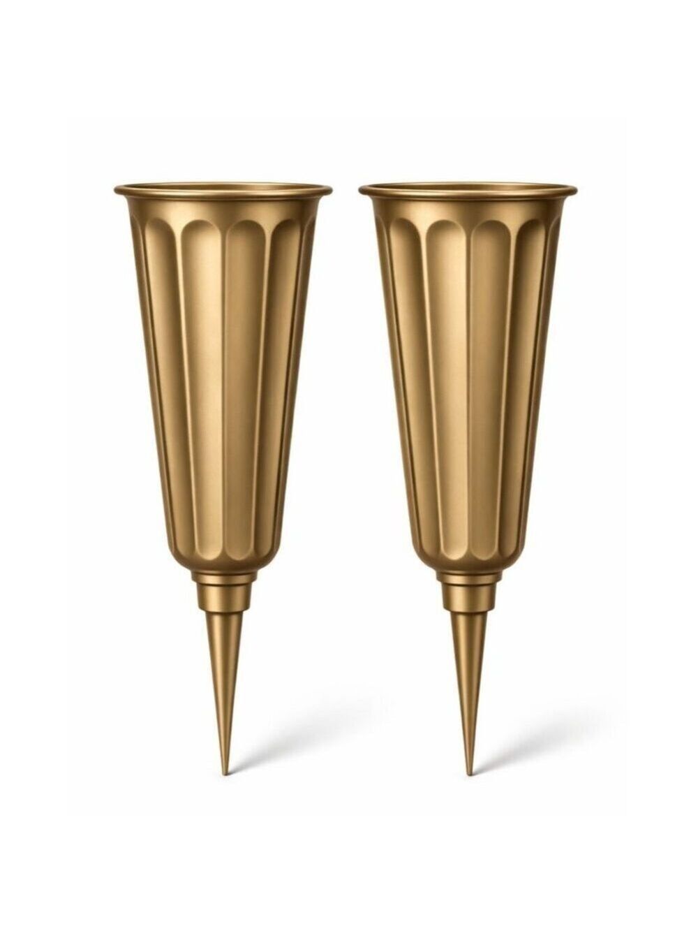 Gold Cemetery Vase with Spike Memorial Grave Flower Holder Set of 2